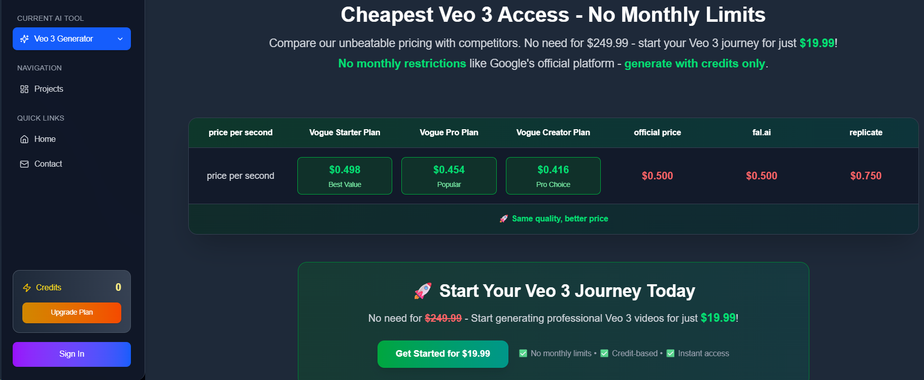 Vogue Veo 3 Generator features and interface
