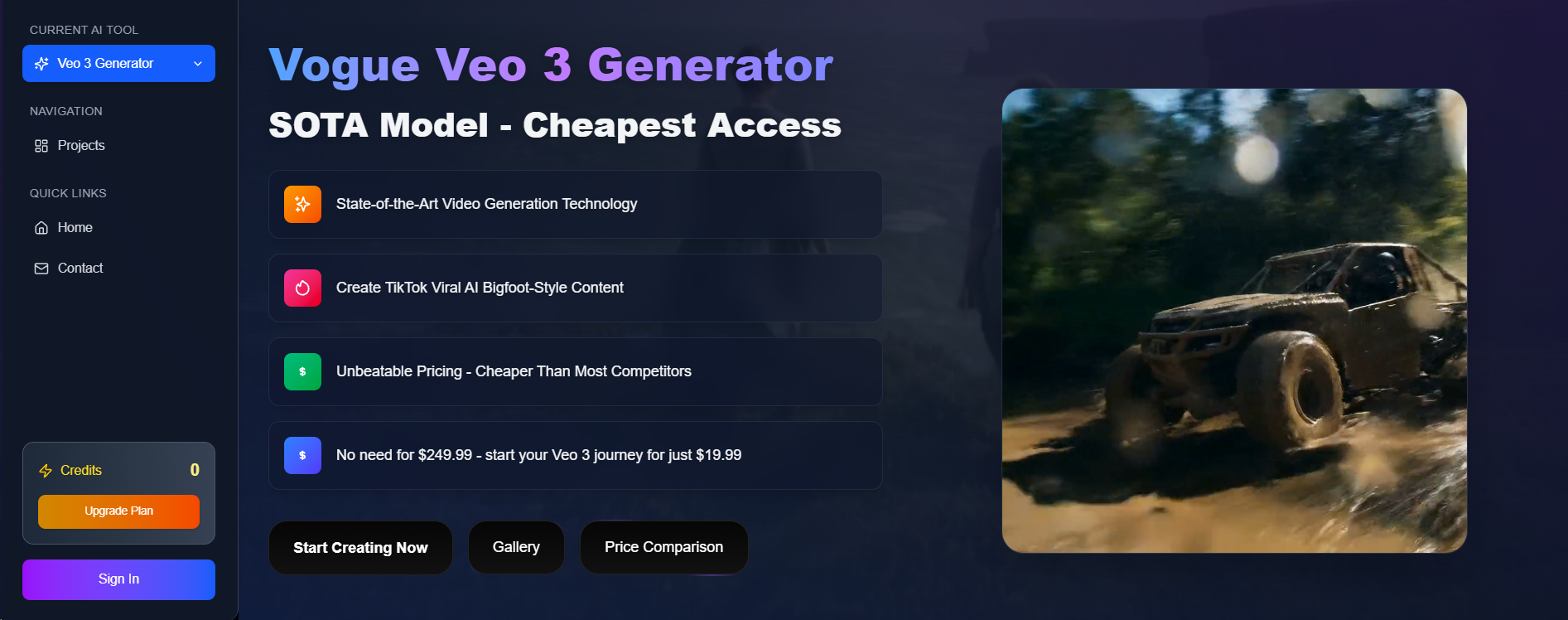 Vogue Veo 3 Generator homepage showcasing AI video creation